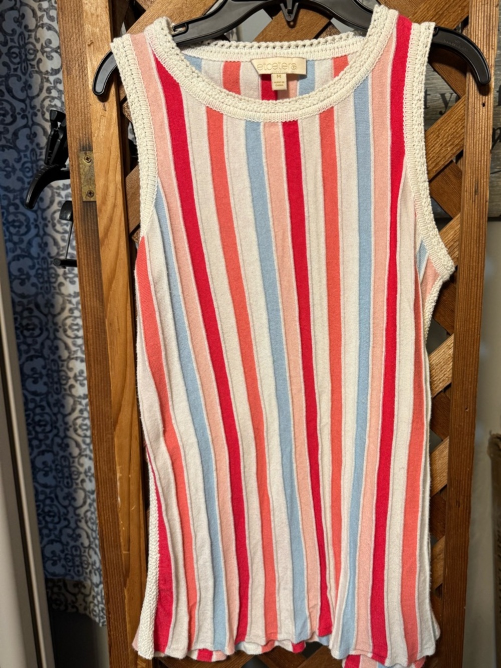 Etcetera Striped Knit Tank - Red, Coral, Light Blue, Cream